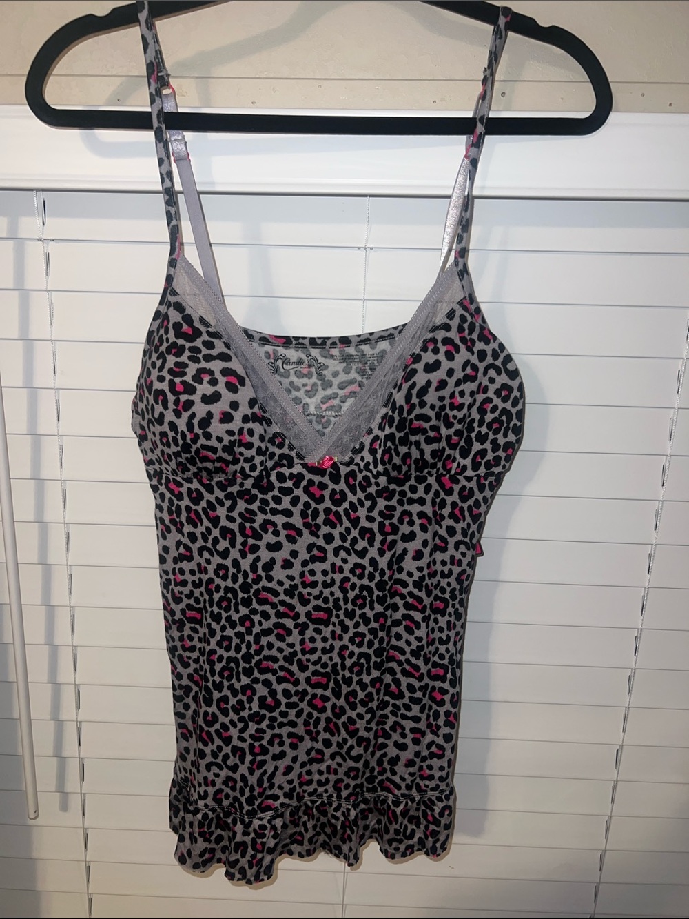 Candie's Gray and Pink Leopard-Print Camisole Slip